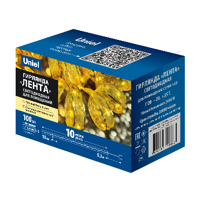 Гирлянда Лента светодиодная на батарейках 3AA не в/к 10 м 100 светодиодов Теплый белый свет Провод медный ULD-S1000-100/SCB/3AA WARM WHITE IP20 RIBBON