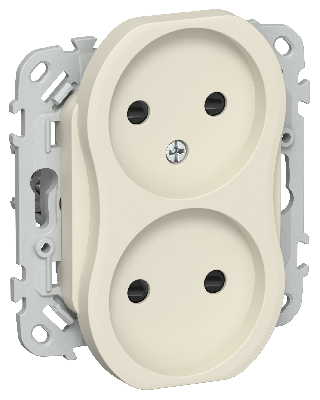 FLITE Розетка 2-местная без заземления с защитными шторками безвинтовое крепление 10А РСш02-1-ФлСл сливочный IEK