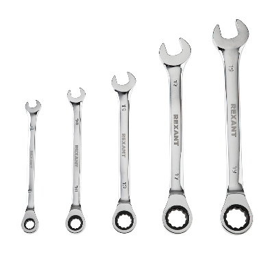 Набор ключей комбинированных трещоточных (8, 10, 13, 17, 19 мм), (упак - 5 шт.), CrV