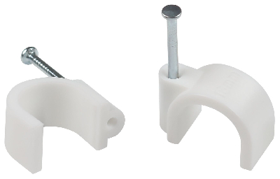 Скоба пластиковая крепежная круглая 12 мм белая NO-224-573 (50 шт/уп)