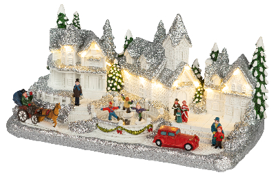 Новогодняя декоративная композиция Снежная деревня, теплый белый свет, 3АА, 31*16*16 см EFIS-S08