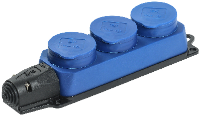 Розетка трехместная ОМЕГА IP44 синяя РБ33-1-0м