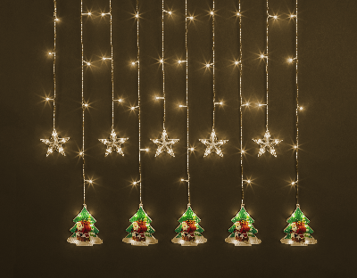 Гирлянда новогодняя светодиодная NGF-D037-04 бахрома звезды и елки WW 3*0.6м IP20