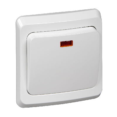 ЭТЮД Выключатель одноклавишный скрытый с подсветкой белый сх.1