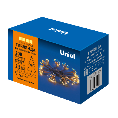 Гирлянда светодиодная Звезда 2,5м 200 светодиодов теплый белый Провод прозрачный ULD-S0250-200/S TA WARM WHITE IP44 STARBURST