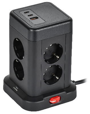 DOMINIC Удлинитель У08K 8 мест 2P+PE 1,5м 3х1,0мм2 16А/250В USB A+C 20Вт черный IEK