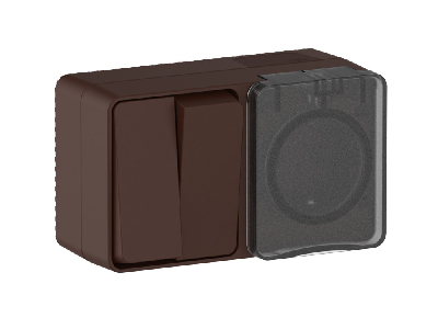 AtlasDesign PROFI IP54 О/У БЛОК: РОЗ. з/к со шт. 16А, ВЫКЛ.2-клав.10А, КОРИЧНЕВЫЙ