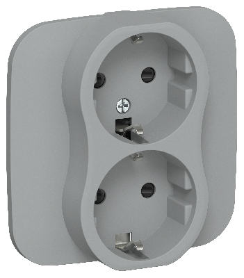FLITE Розетка 2-местная с заземлением с защитными шторками безвинтовое крепление 16А в сборе РСш12-1-А-ФлС серый IEK