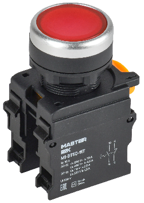 Кнопка с фиксацией d=22мм 1NO+1NC красная MASTER IEK