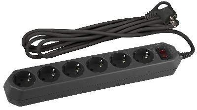 Сетевой фильтр (черный) с заземл, 3x0,75мм2, с выкл, 6гн, 3м USF-6es-3 м-B-BOX