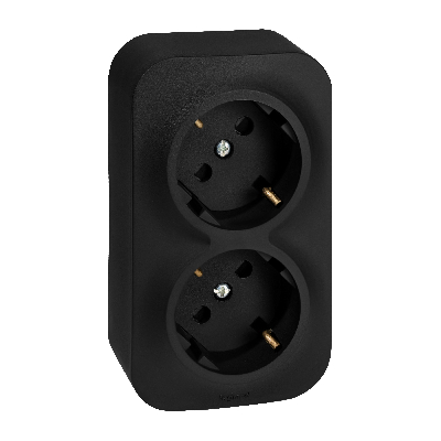 Розеточный блок двойной (розетка двойная) с заземлением -Legrand Quteo - с предварительным подключением со шторками IP20 16А 250В винтовые зажимы накладной монтаж - чёрный матовый