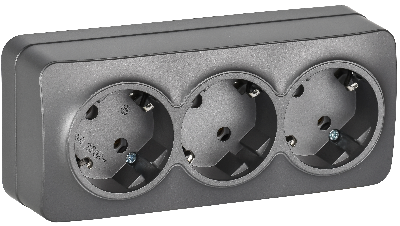 GLORY Розетка 3-местная для открытой установки с заземлением без защитных шторок 16А РС23-3-ХСм сталь матовый IEK