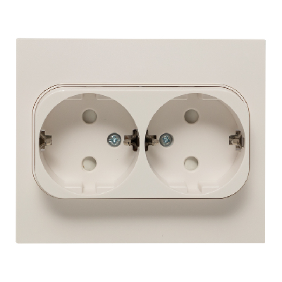 Стокгольм Розетка 2-местная с/з 16А белая с защ. штор.