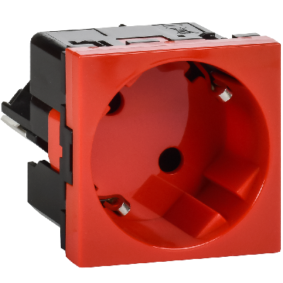 Розетка с заземлением  -  безвинтовые зажимы - без шторок 16А 250В - 45°- 2 модуля - красный