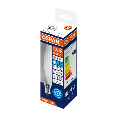 Лампа светодиодная 10Вт 806Лм 6500К Е14 свеча 170-250В OSRAM LONG LIFE