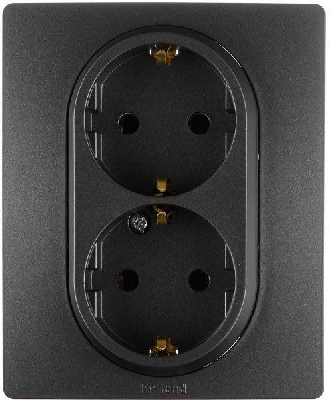 Розетка 2-местная с заземлением без защитных шторок в сборе 16А антрацит ETIKA
