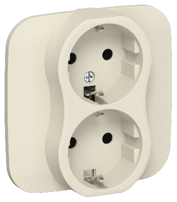 FLITE Розетка 2-местная с заземлением без защитных шторок безвинтовое крепление 16А в сборе РС12-1-А-ФлСл сливочный IEK