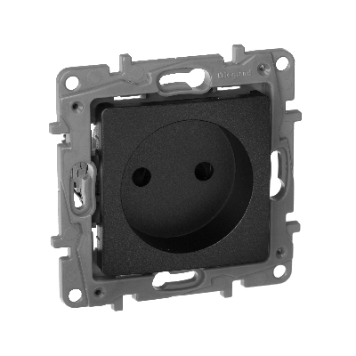 Розетка 1-местная без заземления с защитными шторками 16А антрацит ETIKA