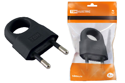 Вилка без заземления с кольцом черная 10А 250В (евровилка CEE 7/16)