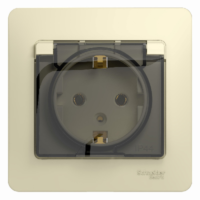GLOSSA Розетка с заземлением со шторками с крышкой в сборе бежевая IP20