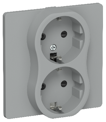 FLITE Розетка 2-местная с заземлением с защитными шторками безвинтовое крепление 16А в сборе РСш12-1-К-ФлС серый IEK