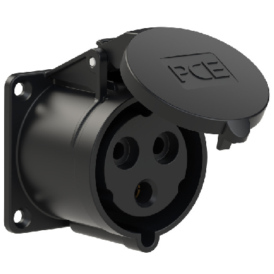 Розетка встраиваемая 32А/230V/1P+N+E/IP44, черная, фланец 70x70, безвинтовое подключение