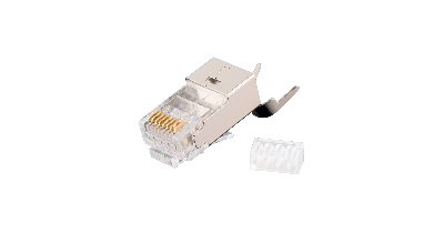 Коннектор RJ45/8P8C под витую пару, Кат.6a(Класс Ea), 500МГц, покрытие 50мкд, универсальные ножи, экранированный, со вставкой, с хвостовиком, круглый ввод, уп-ка 100шт.