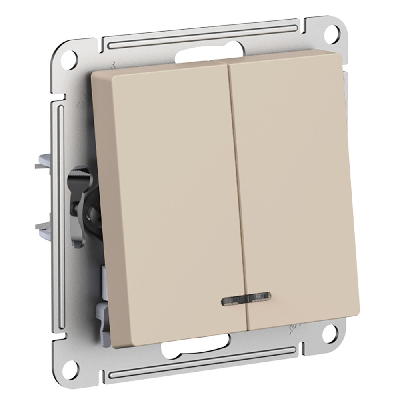 ATLASDESIGN выключатель двухклавишный с подсветкой, сх.5а, 10АХ, мех., ПЕСОЧНЫЙ