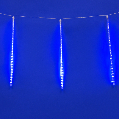 Занавес светодиодный фигурный Звездный дождь соединяемый 6 подвесов 336 светодиодов Размер 1,5х0,5м Цвет свечения синий IP44 Провод прозрачный Упаковка картон ULD-E1505-336/DTK BLUE IP44 TWISTED METEOR