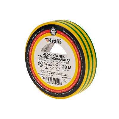 Изолента ПВХ KRANZ профессиональная, 0.18х19 мм, 20 м, желто-зеленая