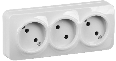 GLORY Розетка трехместная наружная без заземления белая