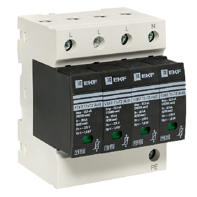 Устройство защиты от импульсных перенапряжений Т1+Т2, Iimp-12,5kA, In-20kA, Uc-275В, 4+0