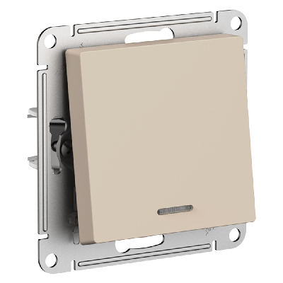 ATLASDESIGN выключатель одноклавишный с подсветкой, сх.1а, 10АХ, мех., ПЕСОЧНЫЙ