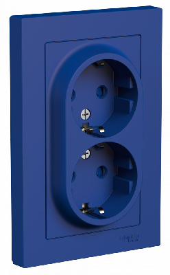 ATLASDESIGN РОЗЕТКА двойная с заземлением со шторками, 16А, в сборе, АКВАМАРИН