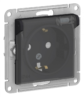 ATLASDESIGN AQUA РОЗЕТКА с заземл. со шторк с крышк., 16А, IP44, механизм, КАРБОН