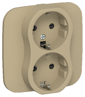 FLITE Розетка 2-местная с заземлением с защитными шторками безвинтовое крепление 16А в сборе РСш12-1-А-ФлХ хаки IEK