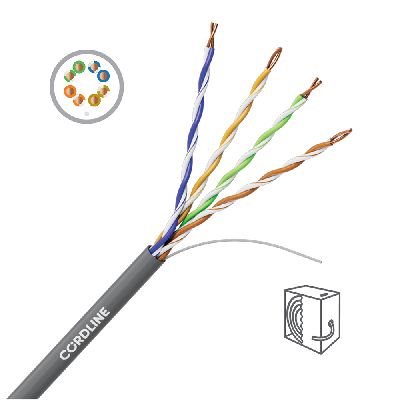 Витая пара СORDLINE U/UTP 5e Сu 4х2х0.46 PVC IN BASE серый 305м