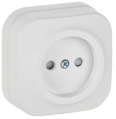 GLORY Розетка 1-местная для открытой установки без заземления с защитными шторками 10А РСш20-2-ХБм белый матовый IEK