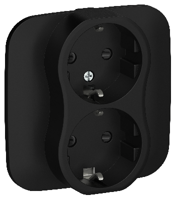 FLITE Розетка 2-местная с заземлением с защитными шторками безвинтовое крепление 16А в сборе РСш12-1-А-ФлЧ черный IEK