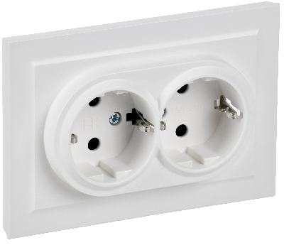 BRITE Розетка 2-местная с заземлением с защитными шторками 16А в сборе РСш12-3-БрАБ арктический белый IEK