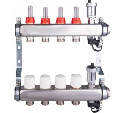 Группа коллекторная со встроенными расходомерами всборе 1' х 8 выходов евроконус 3/4' из нержавеющейстали