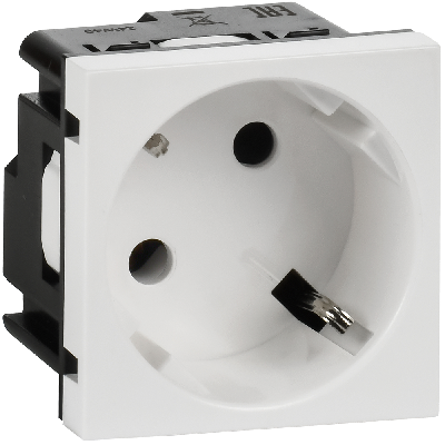 Розетка с заземлением  -  винтовые зажимы - без шторок 16А 250В - 45°- 2 модуля - белый