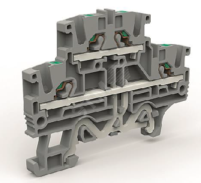 Двухуровневая клемма 2,5 кв.мм с заземлением в нижнем ярусе