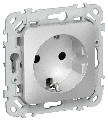 FLITE Розетка с заземлением с защитными шторками безвинтовое крепление 16А РСш11-1-ФлА алюминий IEK