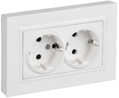 BRITE Розетка 2-местная с заземлением с защитными шторками плоская 16А в сборе РСшПл12-3-БрАБ арктический белый IEK