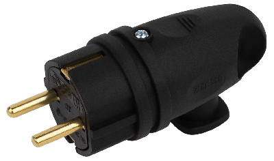 Вилка VX11-B-IP44 каучуковая c заземлением 16А IP44 с кольцом угловая черная