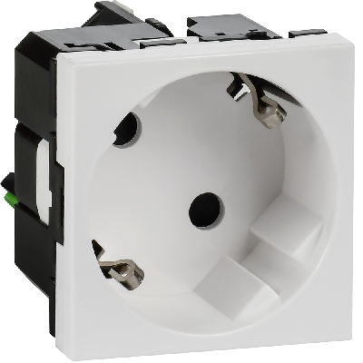 Розетка 45град с заземляющим контактом защитной шторкой и безвинтовым зажимом (2 модуля) белая