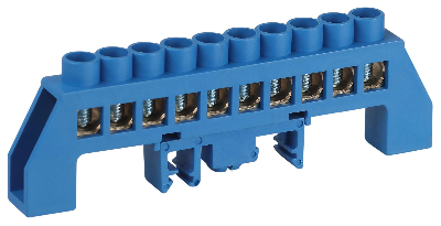 Шина NO-224-111 N ноль в комбинированном изоляторе на DIN-рейку ШНИ-8х12-10-Д-синий