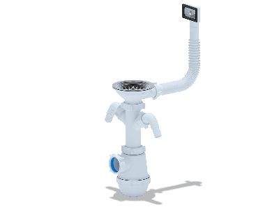 Сифон для мойки АНИ Грот 3 1/2'X40 с двумя отводами для стиральной и посудомоечной машины с переливом