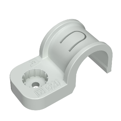 Крепеж-скоба пластиковая односторонняя для прямого монтажа серая в п/э д20 (50шт/600шт уп/кор)